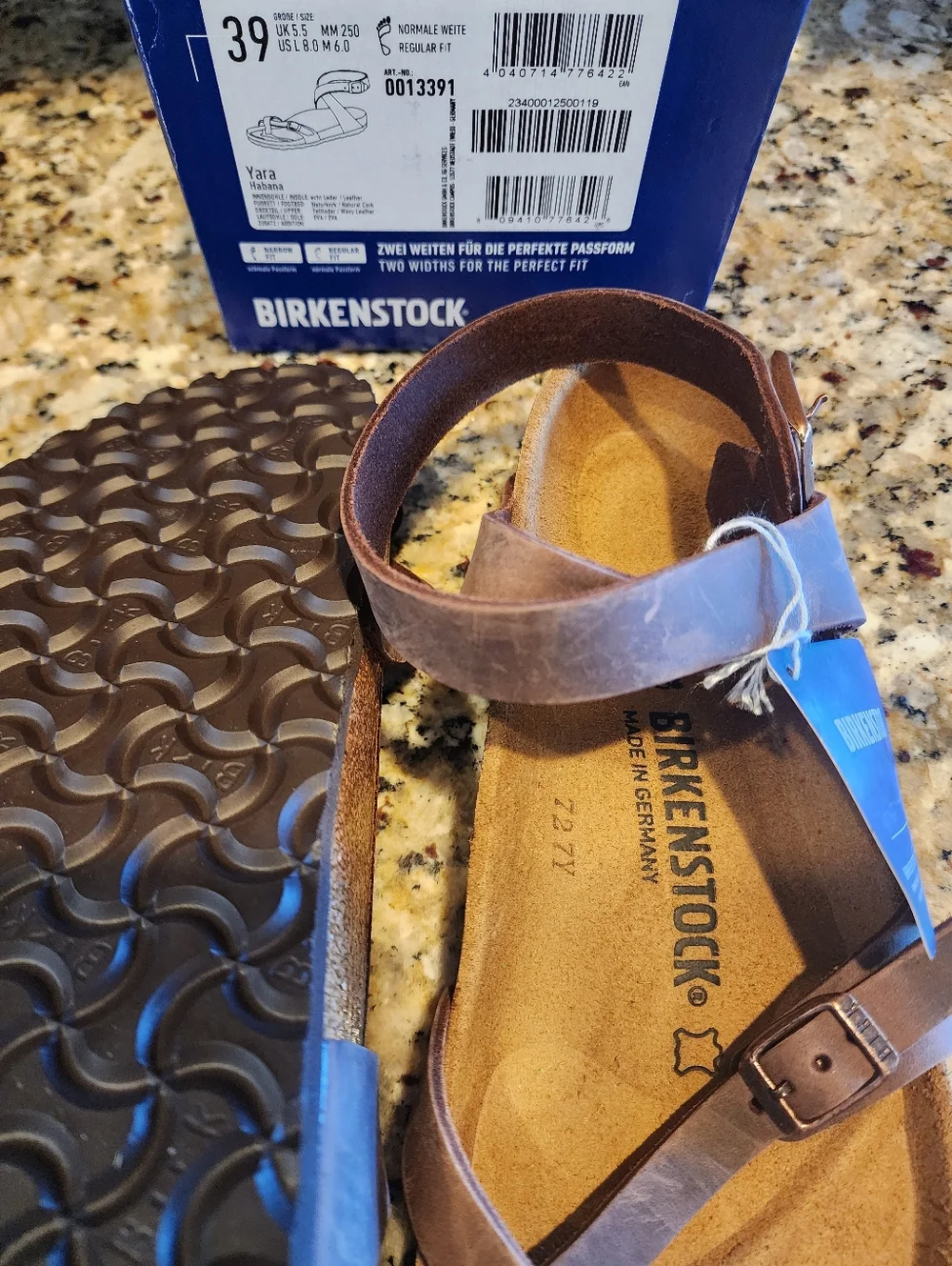 New Box Women Brown Oiled Leather Birkenstock 39 Yara Angle Samdals Shoes - Picture 5 of 5
